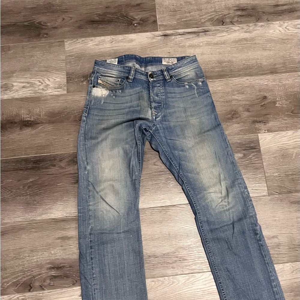 Diesel Blue Straight Jeans with Vintage Distressing